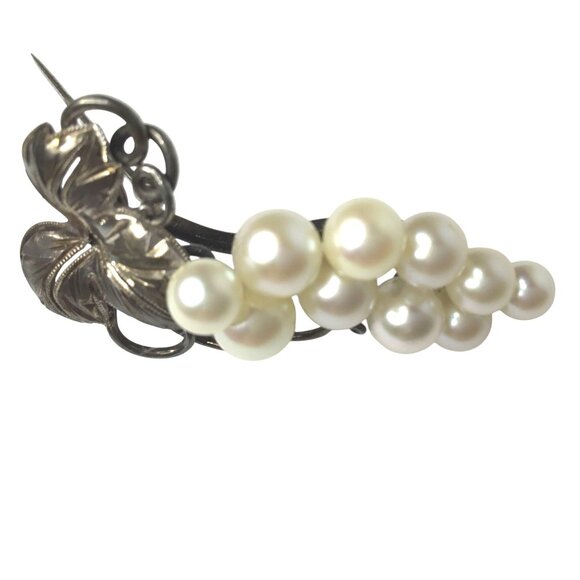 VTG STERLING 835 Women Grape Cluster Brooch Faux Pearl Mid Century Estate Pin - Picture 6 of 8